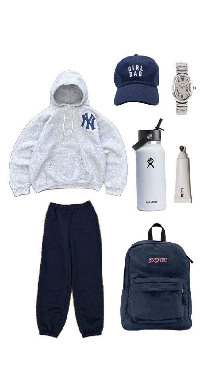 outfit Navy Blue Sweats Outfit, Sweats Outfit For School, Comfy Outfits Sweatpants, Navy Sweatpants Outfit, Outfit With Sweatpants, School Outfits Sweatpants, Outfits With Sweats, Blue Sweatpants Outfit, Navy Blue Sweatpants Outfit