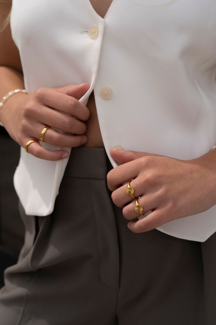 Material: Gold dipped with our signature 14k gold platingSizes: 6, 7, 8Made by hand in Southern California Timeless Gold Stackable Rings As Gift, Gold Open Dome Ring In Recycled Gold, Adjustable Yellow Gold Rings For Everyday Use, 14k Gold-plated Yellow Gold Rings, 14k Gold Plated Yellow Gold Rings, 14k Gold Plated Rings, Gold Brass Rings With Round Band, Matte Gold 14k Gold Rings For Gift, Everyday Rose Gold Plated Ring