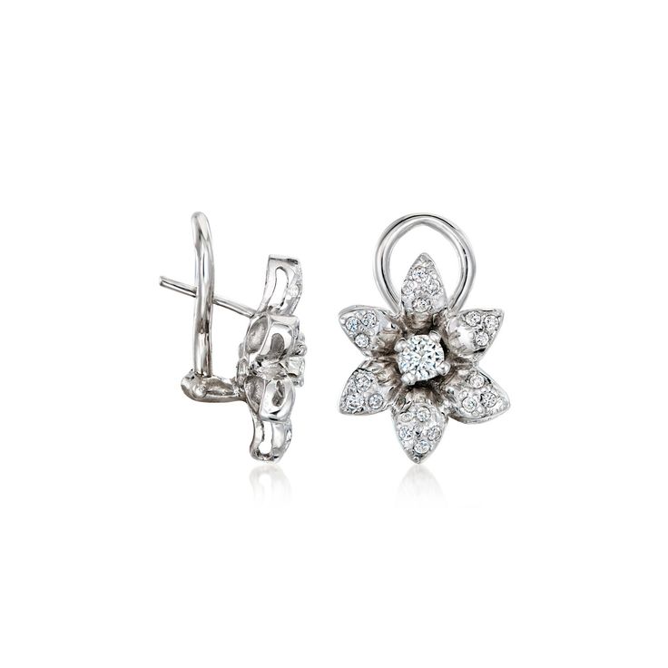 Ross-Simons - C. 1990 Vintage .65ct t. w. Diamond Flower Earrings in 14kt White Gold. C. 1990. These beaming blossoms have been planted in our Estate collection and are waiting to be picked! Shimmering .65 ct. t. w. round brilliant-cut diamonds decorate pretty petals of glossy 14kt white gold. Clip/post, diamond flower earrings. Exclusive, one-of-a-kind Estate Jewelry. Diamond birthstones are the perfect gift for April birthdays. Classic Flower Shaped Diamond Earrings For Formal Events, Classic Flower Shaped Diamond Earrings For Formal Occasions, Classic Diamond Flower Earrings For Formal Occasions, Classic Diamond Earrings With Flower Shape For Formal Occasions, Classic Formal Diamond Flower Earrings, Classic Formal Flower Shaped Diamond Earrings, Formal Flower-shaped Diamond Earrings With Accents, Formal Flower Shaped Diamond Earrings With Accents, Classic Diamond Flower Cluster Earrings