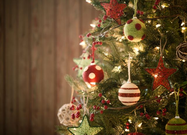 a christmas tree with ornaments hanging from it