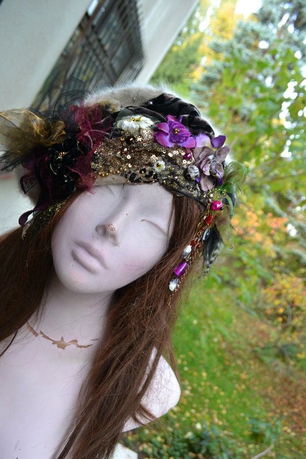 PLEASE CLICK ZOOM below the pictures to see much better quality view, thanks. Beautiful Unique Hand Embroidered Hand Dyed Beaded Lovely Black Angora Winter Beret Fairy Forest Elfs.. with my art.:) Each of the tunics, cape, jackets though similar in style, is unique and can not be duplicated. They are literally a one-of-a-kind piece of wearable art! New Angora Hat Hand Dyed, Silks, Beads, Sequins, Millinery Details, Antique Details, Silk Velvet, Laces... Black, Red, Magenta, Green, Burgundy, Brow Bohemian Headband Costume Hats And Headpieces For Party, Bohemian Fitted Costume Hats And Headpieces For Festival, Bohemian Headband For Costume Occasions, Bohemian Headband For Costume, Bohemian Fitted Festival Costume Hats And Headpieces, Fitted Bohemian Headpiece For Costume Party, Handmade Bohemian Costume Hats For Winter, Bohemian Costume Hats And Headpieces For Spring Party, Bohemian Spring Party Costume Hats And Headpieces