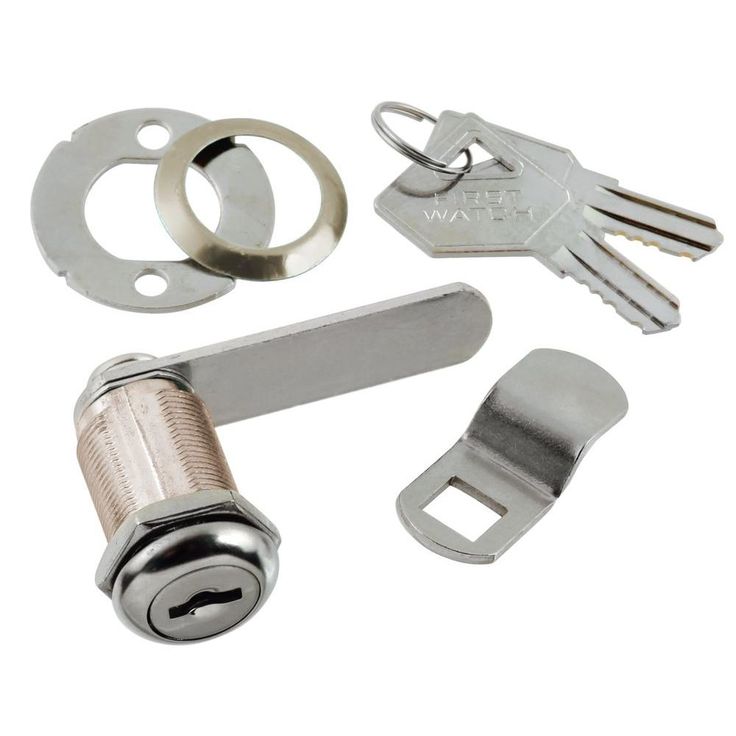 an assortment of keys and locks on a white background