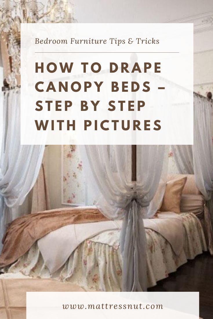 a canopy bed with white drapes on it and text overlay that reads, how to draw canopy beds step by step with pictures