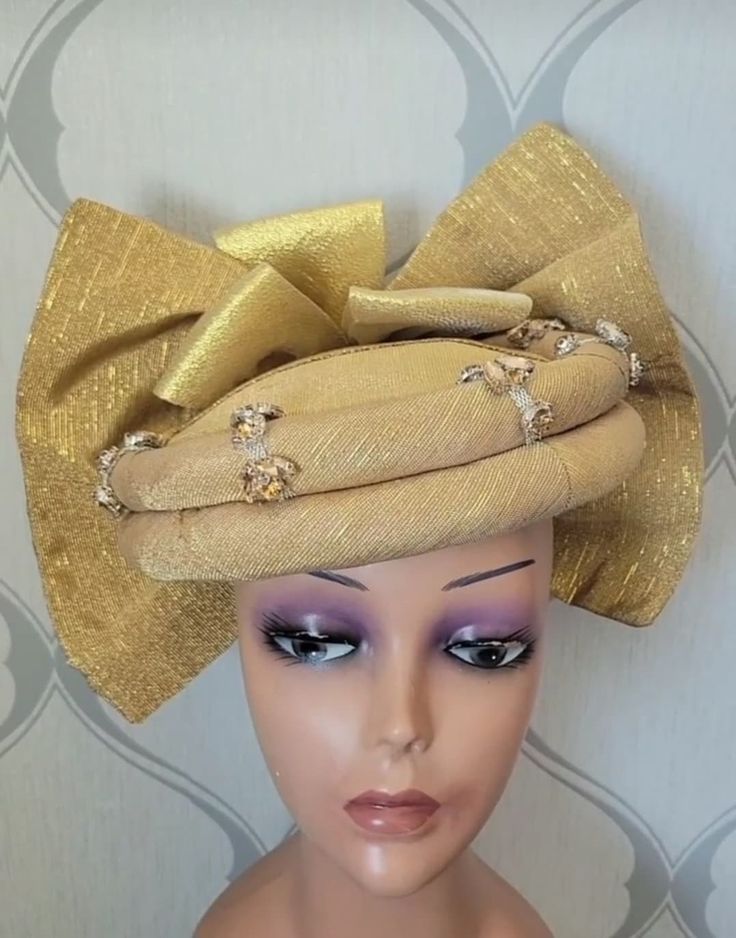 Beautiful Auto gele/headpiece for that upcoming occasion or event, suitable for wedding parties, bridesmaids outfits, engagement ceremony, owanbe, Igbo hausa wedding, Nigerian African wedding party, 40th birthday outfit, 50th birthday African dress etc. Message for preorder. Organza Sets For Party And Festivals, Organza Sets For Party During Festivals, Gold Party Wear Sets For Wedding, Glamorous Gold Party Sets, Elegant Holiday Party Sets, Gold Fitted Sets For Evening, Vintage Wedding Costume Hat With Pinched Crown, Gold Fitted Evening Sets, Vintage Wedding Hat With Pinched Crown