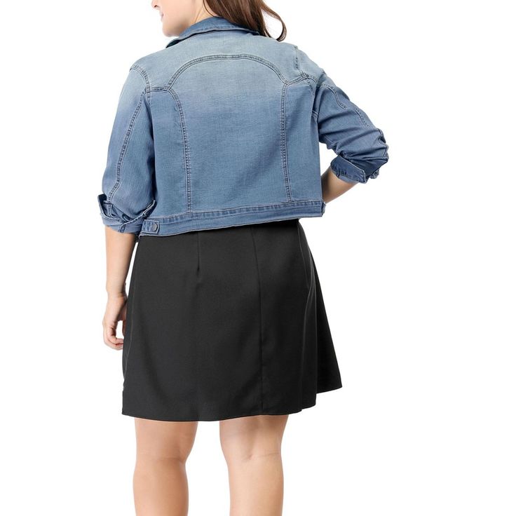 Introducing the women's cropped denim jacket, a trendy addition to your wardrobe. With its stylish design, it can be paired with any outfit, making it a versatile piece for both casual and formal occasions. This women's fashion features a cropped length, adding a modern twist to the classic jean jacket. The denim material gives it a timeless appeal, while the trendy design keeps it fresh and fashionable. Whether you're going for a casual look or dressing up for a night out, this jacket is a must Plus Size Cropped, Women's Plus Size Jeans, Denim Jeans Fashion, Button Outfit, Cropped Long Sleeve, Cropped Denim Jacket, Jeans Button, Classic Jeans, Plus Size Womens Clothing