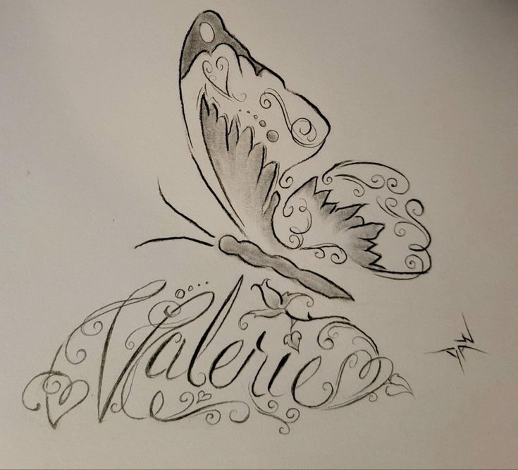 a drawing of a butterfly with the word hello written in cursive writing