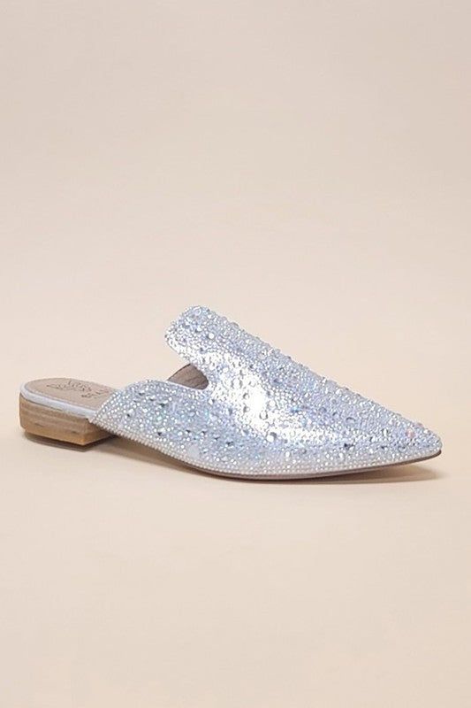 Gem-39 - Pointed Toe Slip On Mule Flats - us.meeeshop Leather Pointed Toe Slip-ons For Party, Elegant Summer Slip-ons With Round Toe, Fall Evening Slip-on Mules, Party Loafers With Almond Toe Slip-on, Formal Slip-ons With Flat Heel For Summer, Evening Slip-on Flats For Spring, Formal Summer Slip-ons With Flat Heel, Formal Summer Slip-ons, Elegant Slip-on Synthetic Slippers