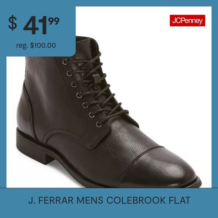 These J. Ferrar men's Colebrook lace-up boots are a classic cold-weather style you'll wear again and again. Crafted from smooth faux leather with a side zip closure, these boots have a durable rubber sole and memory foam insole for your comfort, plus a graduated cap-toe design for a stylish touch. Wear them with jeans and a sweater.Features: Memory FoamClosure Type: Lace-Up, Side ZipperFootwear Technology: Memory Foam InsoleShaft Circumference: 9 1/2 InchesBoot Shaft Height: 4 3/4 InchesShoe He… Heeled Lace Up Boots, Cold Weather Fashion, Toe Designs, Lace Boots, Boots Black, Lace Up Boots, Cold Weather, Side Zip, Black Boots