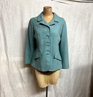 Women's Vintage 1940s Aqua Blue Wool Jacket  | eBay Blue Fitted Button-up Sport Coat, Fitted Blue Button-up Sport Coat, Vintage Outerwear With Lapel Collar, Spring Vintage Outerwear With Lapel Collar, Blue Spring Sport Coat, Blue Sport Coat With Buttons For Spring, Blue Sport Coat For Spring, Vintage Solid Blazer With Button Closure, Vintage Collared Blazer For Winter