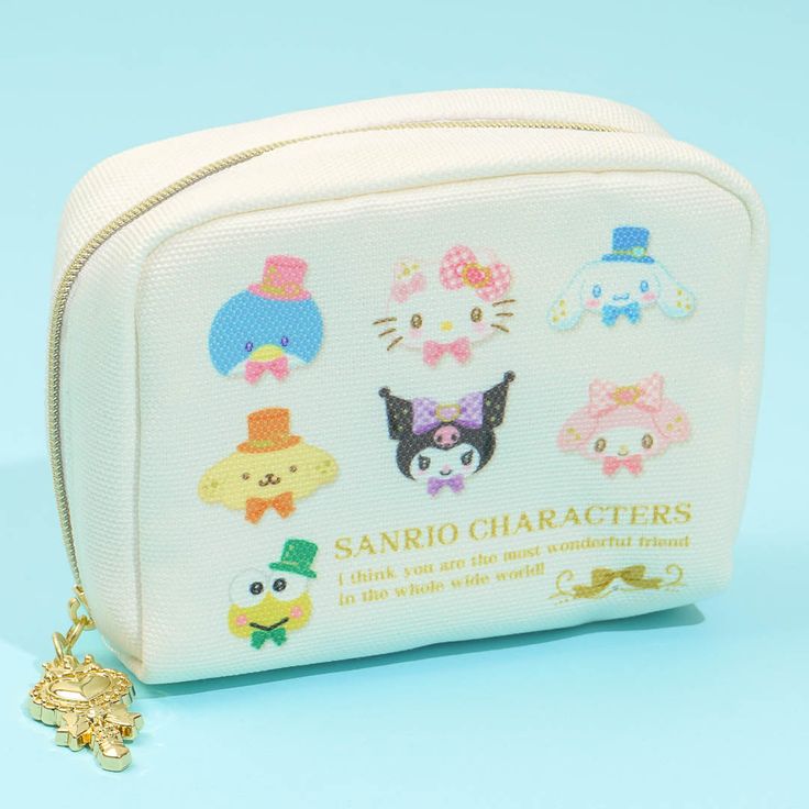 This kawaii pouch comes from the Sanrio "I'll Make You Like Me More" series. It's illustrated with Sanrio cuties all dressed up fancy. Use it to store small cosmetic items like lipstick and mascara! Comes with a wand charm on its zipper Kawaii Pencil Case With Cute Design For Gifts, Kawaii Zipper Pouch Cosmetic Bag Gift, Kawaii Cosmetic Bag With Zipper Pouch As Gift, Cute Portable Cosmetic Bag Gift, Cute Portable Cosmetic Bag For Gift, Kawaii Cosmetic Pouch Bag As Gift, Kawaii Pouch Cosmetic Bag As A Gift, Kawaii Pouch Cosmetic Bag Perfect For Gifts, Kawaii Pouch Cosmetic Bag For Gift