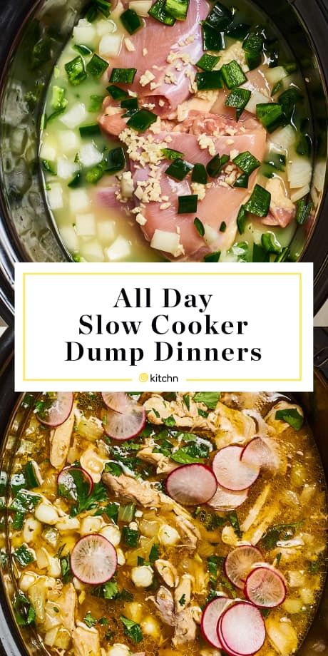 an all day slow cooker dump dinner is ready to be eaten