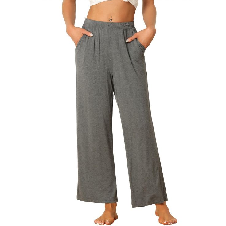 Cheibear Elastic Waist Wide-Leg Straight Pants are made from soft Cotton, basic, solid, and loose, this sleep pants for women is soft, lightweight, breathable, and comfortable to wear. With a wide-leg straight design and elastic waist, offering you a comfortable sleepwear experience, adding a casual and classic feel, makes you more charming. A must-have piece to update your wardrobe for cozy refined sleepwear. These long pants are easy to put on or take off, which can give you a comfortable and Long Yoga Pants For Relaxation, Casual Sleep Pants With Elastic Waistband, Casual Sleep Pants With Pockets, Solid Color Yoga Pants With Elastic Waistband For Lounging, Comfortable Yoga Pants With Pockets For Loungewear, Comfortable Wide Leg Harem Pants For Relaxation, Solid Straight Harem Pants For Loungewear, Casual Wide-leg Sleep Bottoms, Comfortable Solid Color Yoga Pants For Lounging