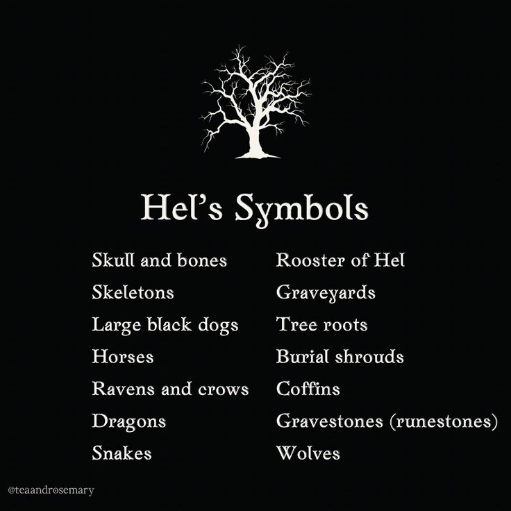 the symbols for he's symbols are shown in black and white, including a tree