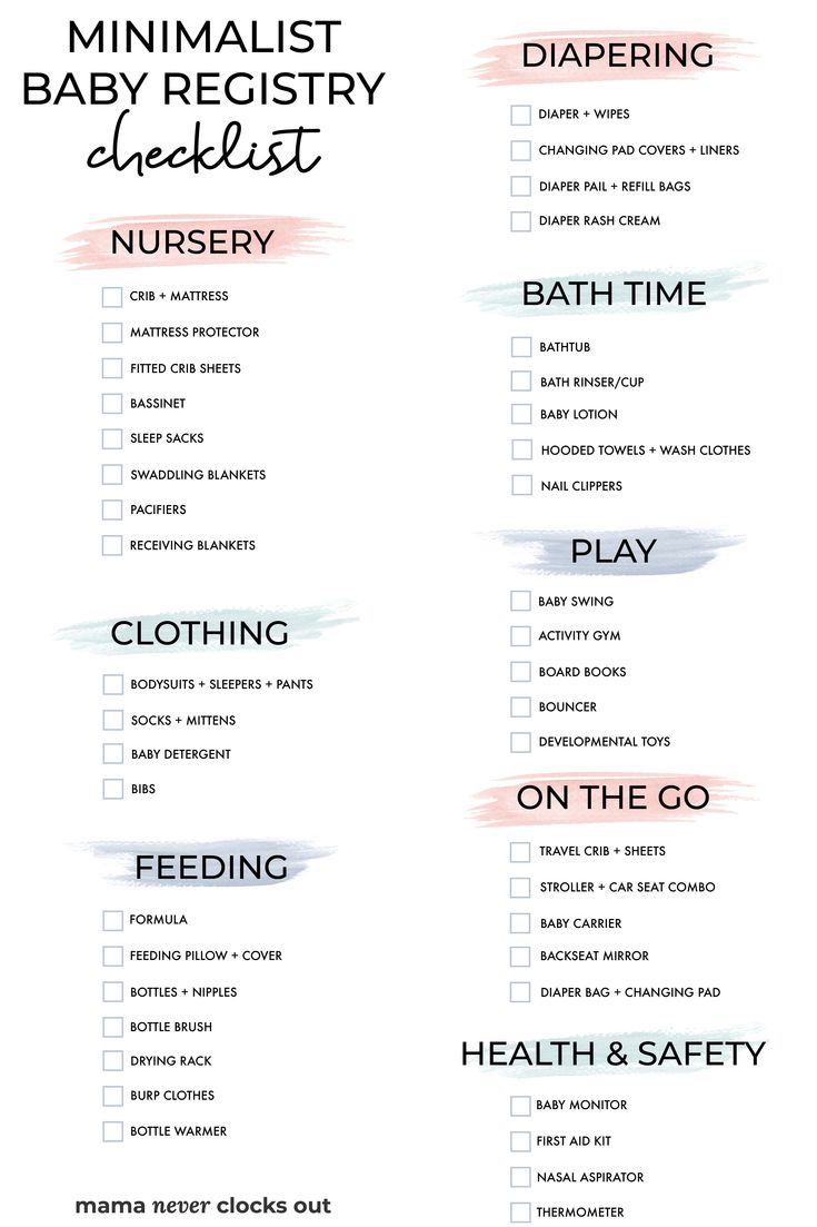 the baby checklist is shown in red, white and blue with words on it