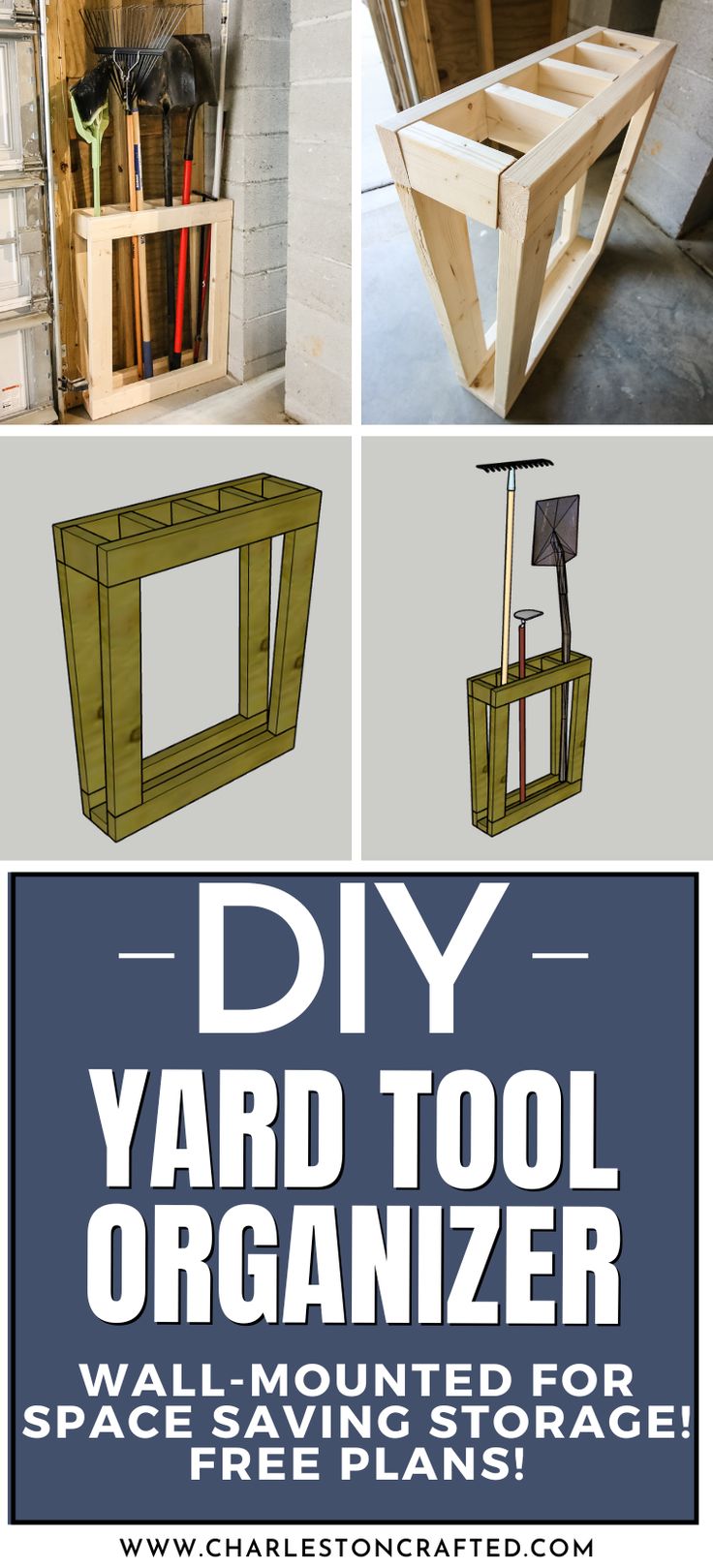 the diy yard tool organizer is made from wood