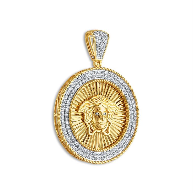 10KT Yellow Gold 1-1/2 CTW Round Diamond 35MM Religious Pendant. Chain Not IncludedMake a spiritual statement with religious jewelry. Appointment Book, Religious Jewelry, Custom Engraving, Wedding Shop, How To Take Photos, Round Diamond, Types Of Metal, Stone Color, Round Diamonds