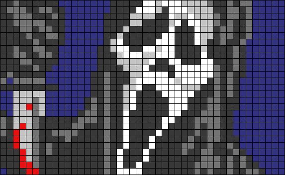 a pixellated image of a skeleton with red lips