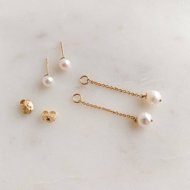 Small Pearl Stud Earrings with Pearl Ear Jackets - Adorned by Ruth Diy Pearl Earrings, Simple Pearl Earrings, Pearl Earrings Designs, Pearl Jacket, Pearl Drop Earrings Bridal, Small Drop Earrings, Simple Pearl, Ear Jacket, Stud Earrings Set