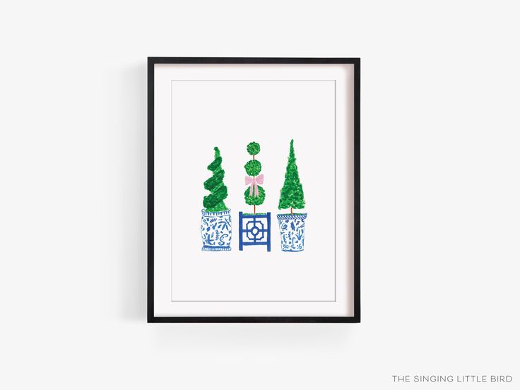 an art print with trees and plants on it