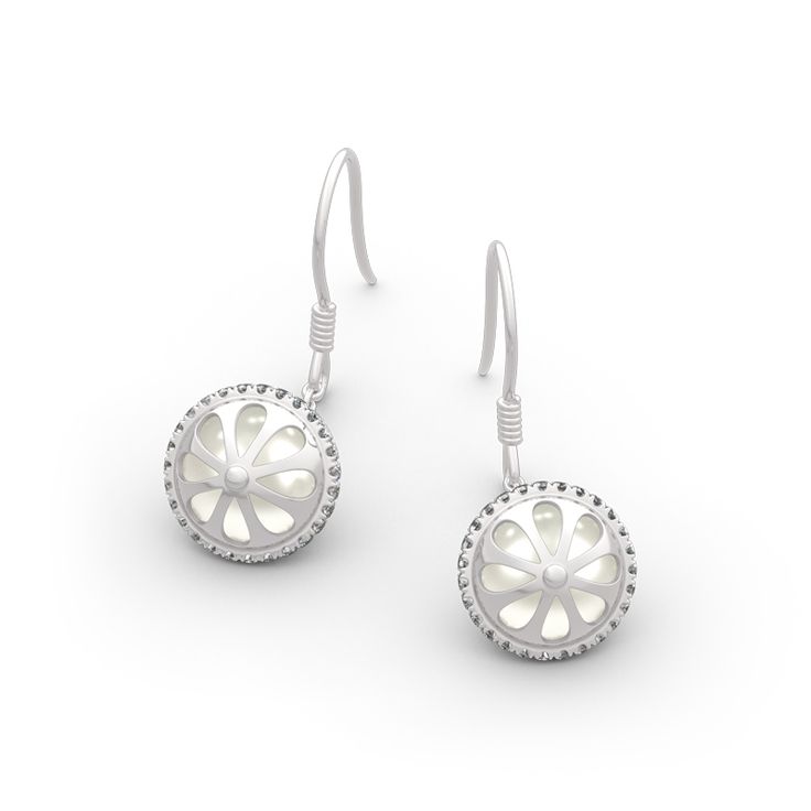 Regally divine, these pearl drop earrings are a tasteful addition to her jewelry box. Created in sterling silver, each beautiful earring showcases a beguiling 8mm white cultured pearl dangle in a decorative setting of flower-like shape and a row of shimmering bezel-set stones. With ease and elegance, these classic pearl drop earrings complete her tailored anytime attire.Carat Weight: 8.96 ctStone Size: 1,8 mmStone Type: Jeulia® StoneNumber of Stones: 58 Stone Color: Diamond WhiteStone Shape: Rou Classic Sterling Silver Drop Pearl Earrings, Classic Sterling Silver Pearl Drop Earrings, Classic Sterling Silver Pearl Pendant Earrings, Pearl White Sterling Silver Round Pearl Earrings, Pearl White Round Sterling Silver Pearl Earrings, Sterling Silver Pearl Charm Earrings For Anniversary, Elegant Sterling Silver Nickel-free Pearl Earrings, Elegant Sterling Silver Pearl Earrings Nickel Free, Classic Sterling Silver Pearl Earrings Gift