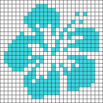 a cross stitch pattern in blue and white with squares on the bottom, as well as dots