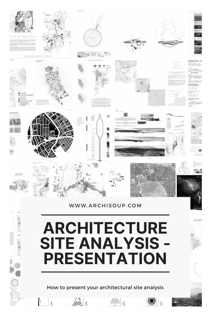 the architecture site and its presentation is shown in this black and white poster, with text overlaying it