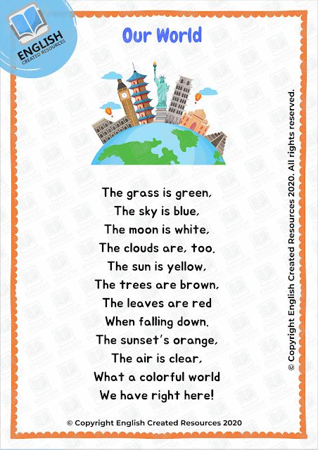 a poem with the words our world on it and an image of a city in the background