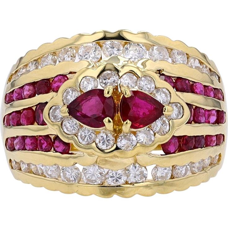 Timeless 18K Yellow Gold Ruby & Diamond Ring - 1.59 Carat Main Stone, 1.15 Carat Total Diamond Weight Luxury Ruby Halo Ring, Luxury Brilliant Cut Lab-created Ruby Ring, Luxury Lab-created Ruby Ring With Brilliant Cut, Luxury Lab-created Ruby Ring, Luxury Yellow Gold Ruby Ring With Center Stone, Exquisite Multi-stone Yellow Gold Ruby Ring, Luxury Red Multi-stone Rings, Luxury Ruby Diamond Ring With Accent Stones, Elegant Red Multi-stone Sapphire Ring