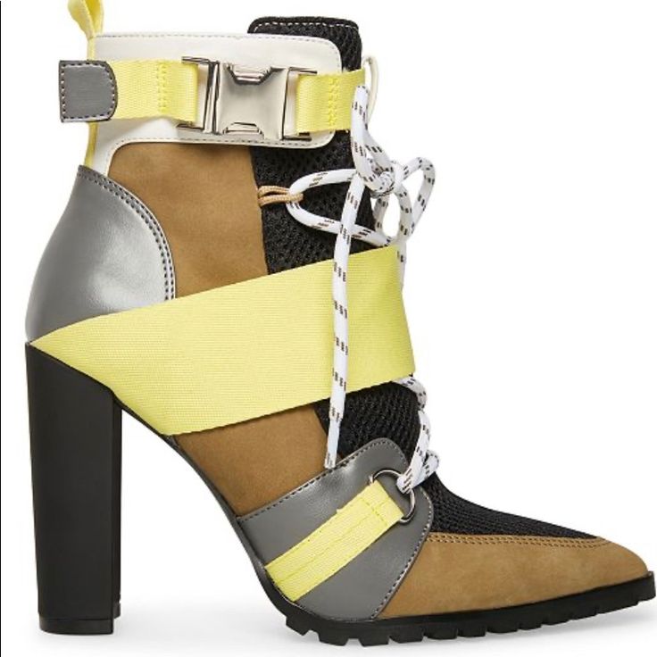 Stylish, Colorful And Fun Spring Ankle-high Heeled Boots With Contrasting Heel, High Heel Boots With Contrasting Heel For Spring, Spring High Heeled Boots With Contrasting Heel Counter, Ankle Boots With Contrasting Heel Counter For Spring, Spring Ankle Boots With Contrasting Heel Counter, Trendy Ankle Strap Boots For Spring, Spring High-top Heeled Boots With Reinforced Heel, Modern Multicolor High Heels, Multicolor High Heel Spring Boots