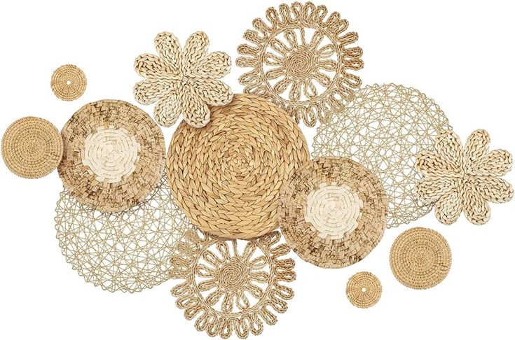 several woven doily pieces arranged on top of each other