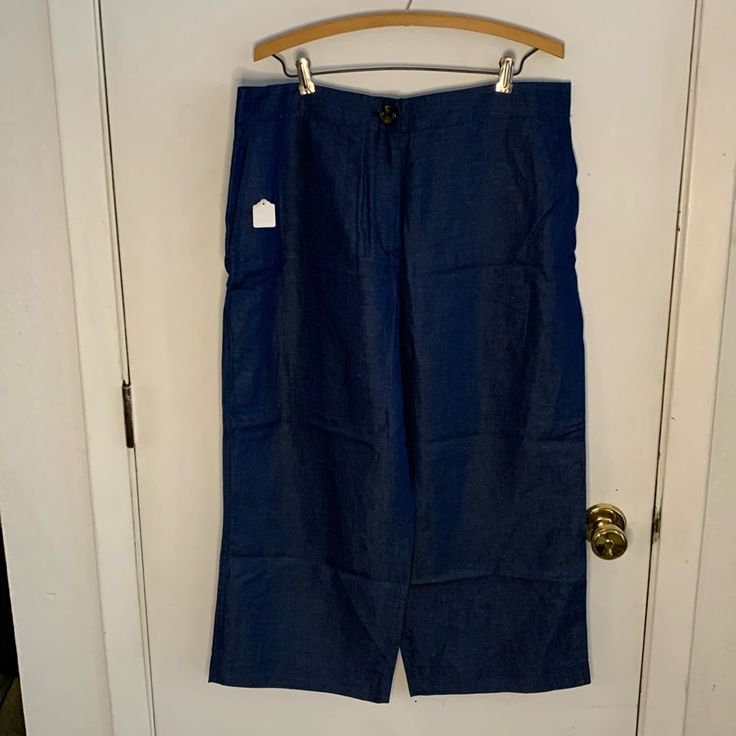 Nwt Blue Linen Blend Wide Leg Crop Pants Fitted Through The Hip Easy Through The Thigh Wide Leg Hits Above The Ankle Measurements Are Not Guaranteed Waist 17 1/2" Rise 13 1/2" Inseam 22 1/2" Keyword: Petite, Business Casual High Waist Blue Linen Wide Leg Pants, Blue High Waist Linen Wide Leg Pants, Blue Cropped Wide Leg Cotton Pants, Non-stretch Blue Cropped Leg Pants, Indigo Summer Pants With Pockets, Indigo Trousers For Summer, Summer Indigo Pants With Pockets, Denim Blue Linen Bottoms For Work, Blue Relaxed Fit Cropped Bottoms