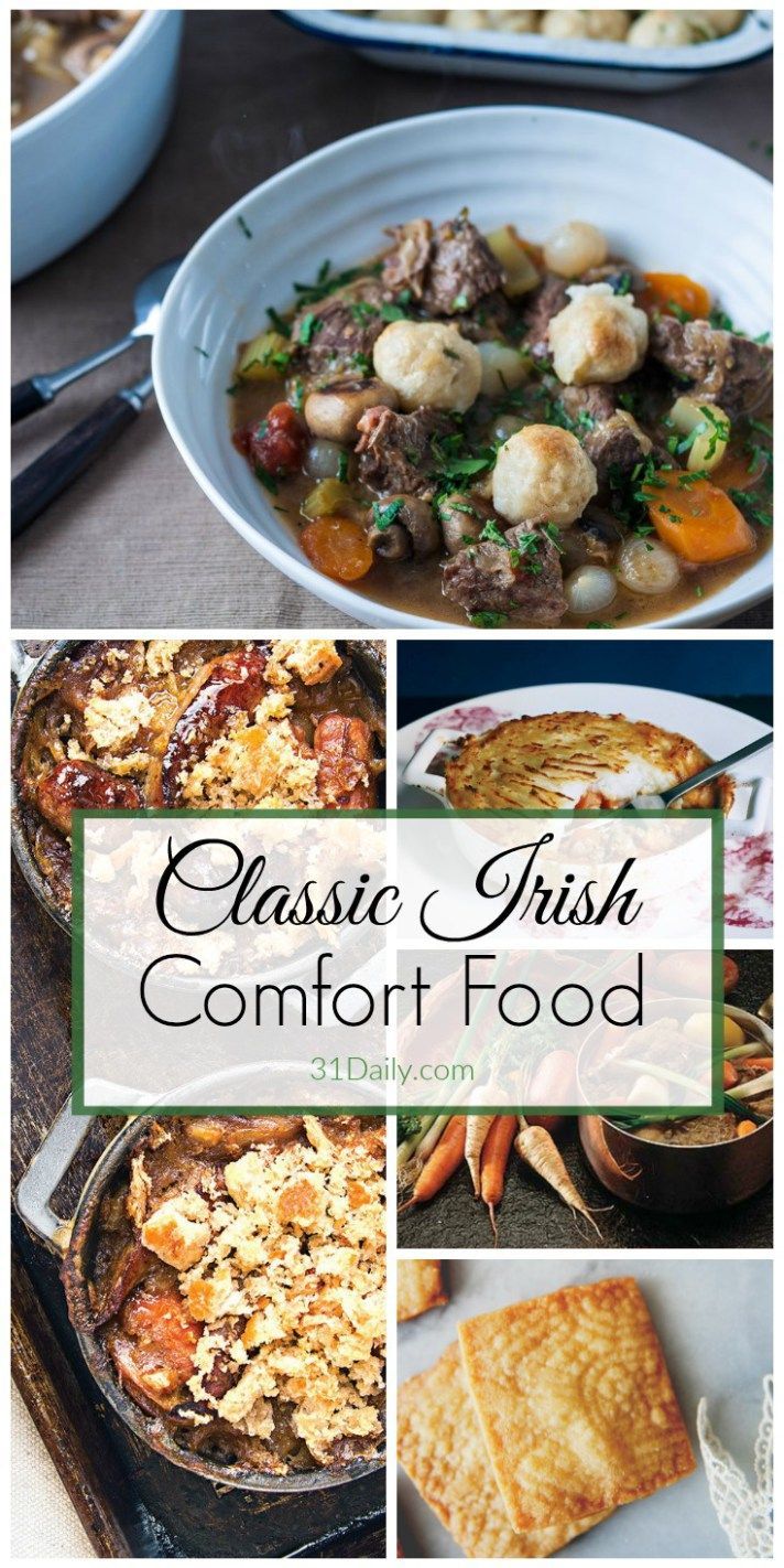 classic irish comfort food collage with the words classic irish comfort food on it and images of different dishes