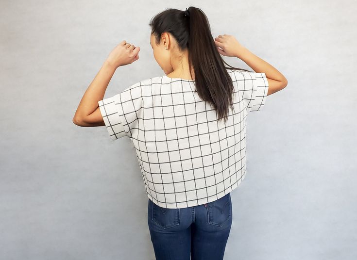 "* Minimal basic t-shirt perfect for any casual outfit. * Made of 100% lightweight linen, 100% medium weight linen, a blend of linen and rayon or 100% cotton. * Loose fit with relaxed armholes and a crew neckline, dropped shoulders and cropped length. * Lengthen or shorten up to 15cm / 6in at no extra cost, just let me know in the comments. | SIZES | Please check the measurements carefully. This shirt is a loose fit. In the pictures, I'm wearing a Small size and my measurements are: Shoulder wid Chic Boxy Tops For Everyday, Chic Cropped T-shirt For Summer, Everyday Boxy Fit Short Sleeve Crop Top, Everyday Boxy Fit Crop Top With Short Sleeves, Trendy Linen Tops For Everyday, Boxy Short Sleeve Cropped Shirt For Everyday, Boxy Fit Cropped Shirt For Summer, Chic Linen Short Sleeve Crop Top, Chic Short Sleeve Linen Crop Top