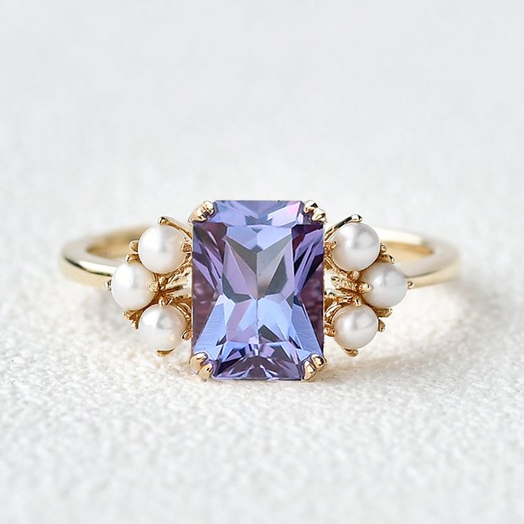 Pearl And Amethyst Engagement Ring, Pearl And Amethyst Ring, Vintage Pearl Engagement Rings, Pearl And Alexandrite Ring, Amethyst And Pearl Ring, Periwinkle Engagement Ring, Sapphire And Pearl Engagement Ring, Sapphire And Pearl Ring, Vintage Alexandrite Ring