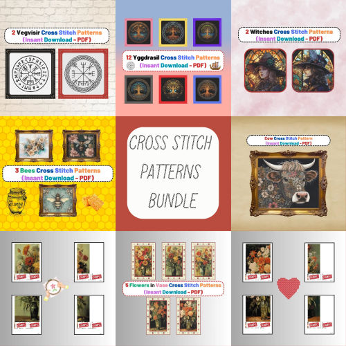 the cross stitch patterns bundle includes pictures, frames and other crafting supplies to make