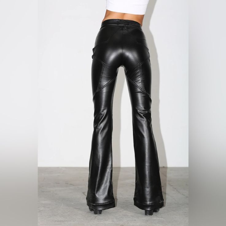 Revice Leather Pants, Never Worn, Perfect Condition I Would Say They Probably Fit Like A 26 Revice Denim, Checker Pants, Glitter Pants, High Waisted Flare Jeans, Camo Cargo Pants, Pant Trends, High Waisted Flares, Star Jeans, Active Wear Pants