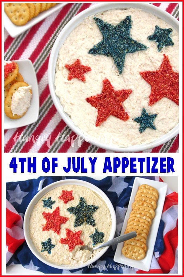 fourth of july appetizer with crackers and dip