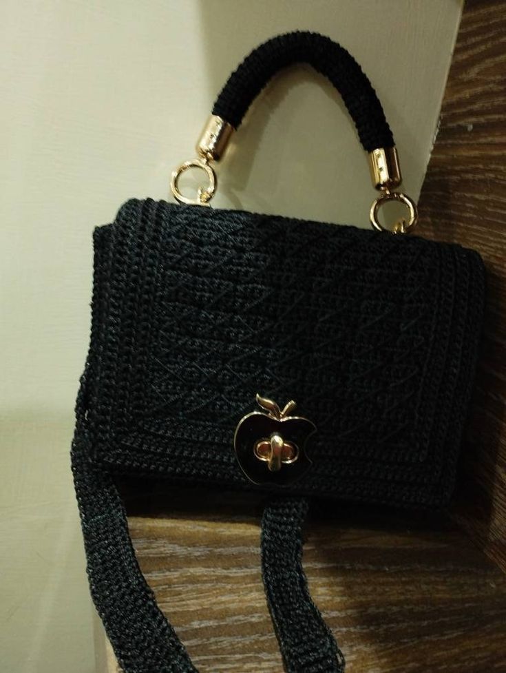 Elegant Handmade Black Bag, Luxury Handmade Crochet Pouch Bag, Elegant Black Crochet Tote Bag, Elegant Knitted Rectangular Shoulder Bag, Elegant Black Crochet Bag For Evening, Luxury Black Crochet Top Handle Bag, Black Handwoven Bags Suitable For Gifts, Elegant Knitted Shoulder Bag For Everyday Use, Handmade Black Crochet Handheld Bag