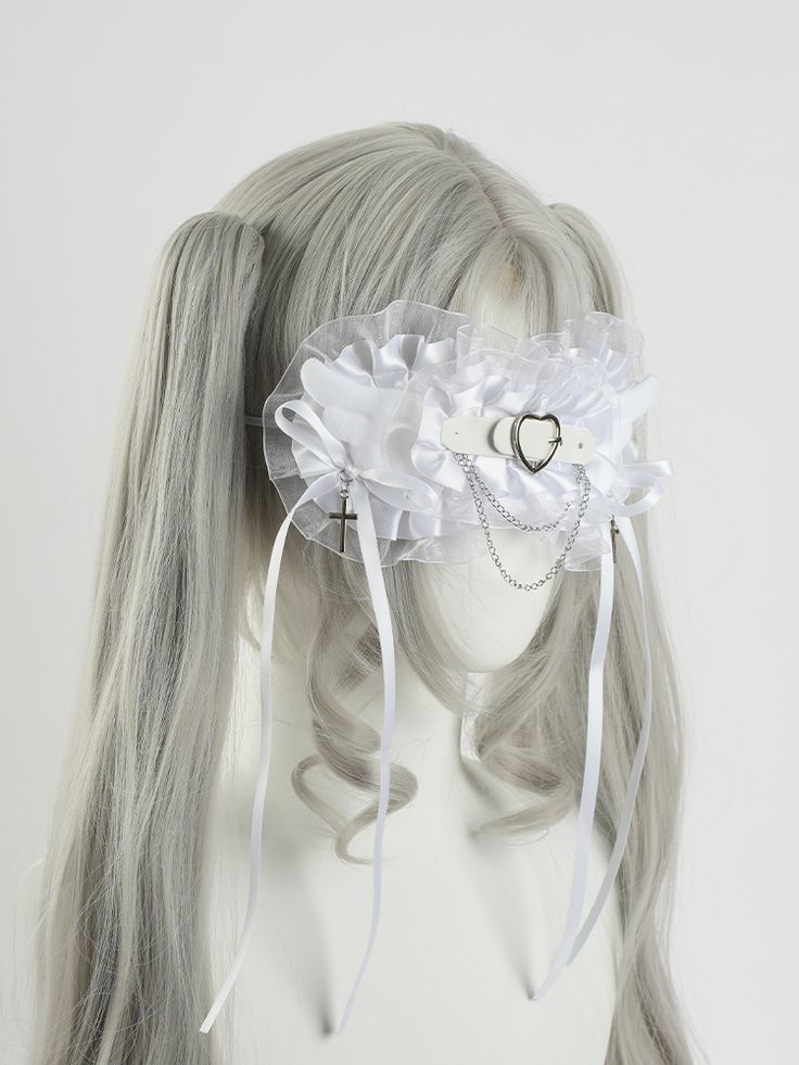 The price is for a blindfold only, others are not included. White Harajuku Headband For Party, White Harajuku Style Party Headband, Adjustable White Harajuku Style Headband, Lace Blindfold, Male Steampunk, Steampunk Fashion Female, Steampunk Fashion Male, Gothic Skirts, Black And White Heart