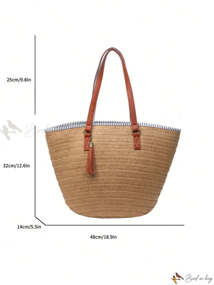 Bird in Bag - 2024 Spring/Summer Collection: Stylish Woven Womens Bag with Ample Storage Space - Ideal for Office and Leisure - Premium Vacation Tote and Shoulder Bag Casual Hobo Bag With Adjustable Strap For Vacation, Large Capacity Canvas Bucket Bag For Vacation, Summer Large Capacity Shoulder Bags, Daily Use Hobo Bag For Beach Season, Summer Hobo Bag With Double Handle And Large Capacity, Large Capacity Satchel Hobo Bag For Beach Season, Beach Season Shopping Hobo Shoulder Bag, Large Capacity Double Handle Bags For Beach Season, Beach Hobo Bag With Braided Handles