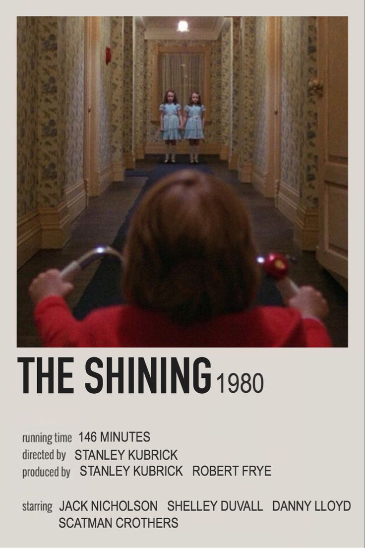 the shining 1980 movie poster with two women in hallway and one man looking at mirror