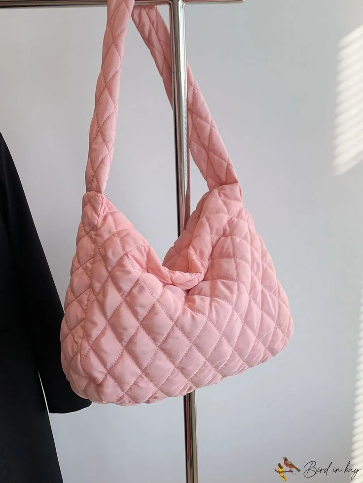 BirdinBag - Pink Quilted Oversized Hobo Bag: Stylish and Spacious Casual Quilted Shoulder Bag With Double Handle, Casual Quilted Tote Shoulder Bag, Casual Quilted Shoulder Bag For Shopping, Trendy Quilted Pouch Shoulder Bag, Quilted Rectangular Shoulder Bag For Errands, Rectangular Quilted Shoulder Bag For Errands, Trendy Quilted Shopping Bags, Trendy Quilted Tote Shoulder Bag, Casual Quilted Shoulder Bag For Errands