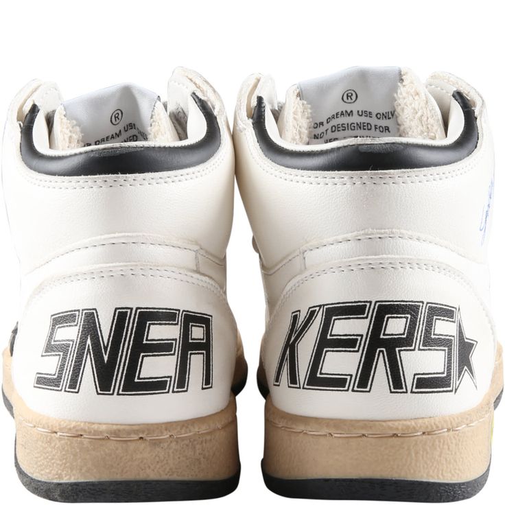 Color: White Chunky white sneakers, with lace-up closure on the front, and beige and black rubber sole. They are embellished with iconic black star, blue logo and golden logo on the side, black Kers writing on the back and iconic all-over dirty effect. 100% Leather. High-top Custom Sneakers With Logo For Streetwear, Custom High-top Sneakers For Streetwear With Logo, Custom Lace-up Sneakers For Streetwear With Logo, Sporty Custom Sneakers With Logo Detail For Streetwear, White Custom Sneakers With Logo Detail, White Custom Casual Sneakers With Logo Detail, White Casual Custom Sneakers With Logo Detail, White Casual Custom Sneakers With Logo, Casual White High-top Sneakers With Logo