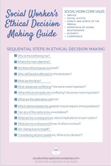 the social worker's ethical decision making guide is shown in blue and white text