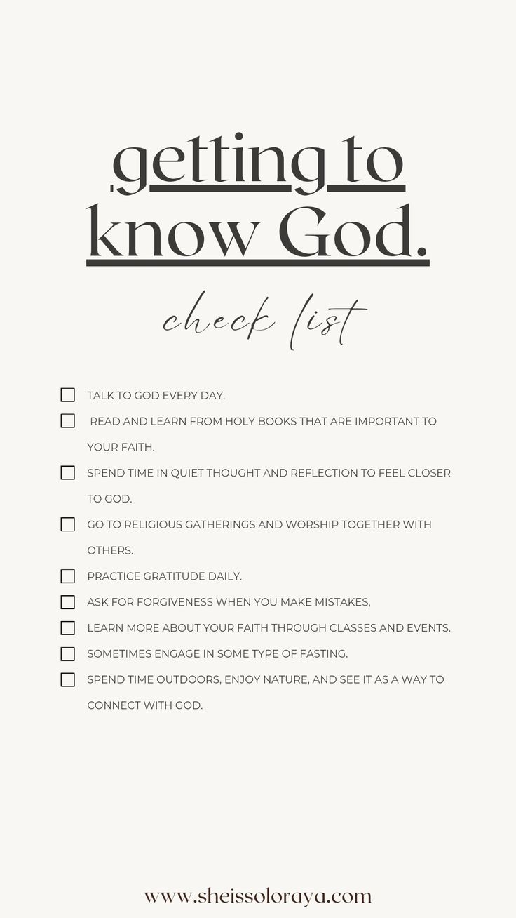 Bible checklist Getting To Know God, Personal Relationship With God, Importance Of Self Care, Learn The Bible, How To Believe, Christian Affirmations, Closer To God, Christian Quotes God, Get Closer To God