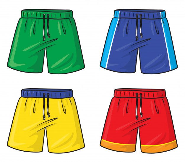 four different colored shorts with draws