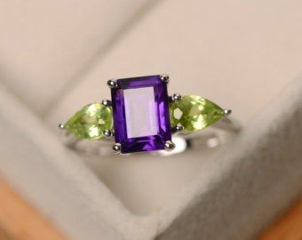 Purple engagement ring sterling silver February birthstone | Etsy 14k White Gold Purple Gemstone Jewelry, Purple Gemstone Jewelry In 14k White Gold, Elegant Green Amethyst Ring In Sterling Silver, Elegant Solitaire Sterling Silver Gemstone, Elegant Sterling Silver Solitaire Gemstone, Green Amethyst Ring Fine Jewelry, Green Sterling Silver Amethyst Ring For Wedding, Purple 14k White Gold Jewelry As Gift, Purple 14k White Gold Jewelry Gift