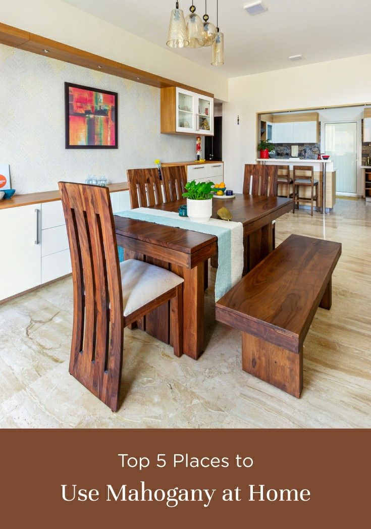 places-to-use-mahogany-at-home Dining Table Chair And Bench, Dining Table 4 Seated, Dining Table And Sofa In Living Room, Dining Seating Ideas, Dining Table Design With Bench, Dainig Table Modern Wooden, Wooden Chair Design Modern, Modern Wood Chair Design, Dining Table Wooden Design