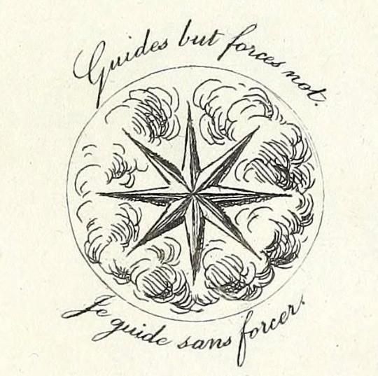 an ink drawing of a star in the middle of a circle with words written below it