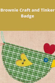 the cover of brownie craft and tinker bagge, featuring a bird on a green checkered cloth